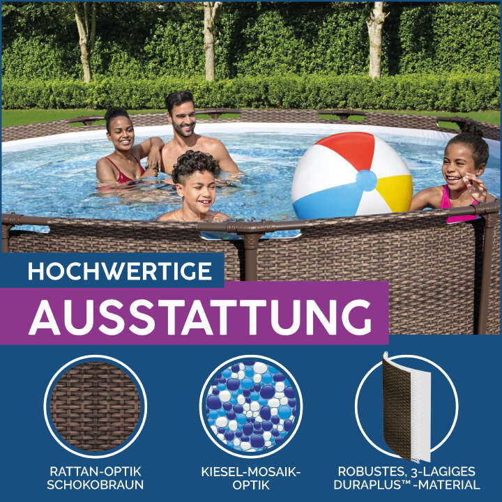Bestway Steel Pro MAX™ Frame Pool Set mit Filterpumpe rund Rattan-Optik 366 x 100 cm